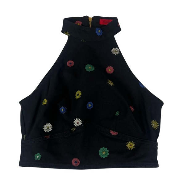 MOTHER Never Falter Halter Top Fresh as a Daisy Black Denim - Picture 4 of 12